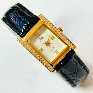 Vintage JBK Camrose & Kross Women's Tank Watch Gold Black Jacqueline Kennedy